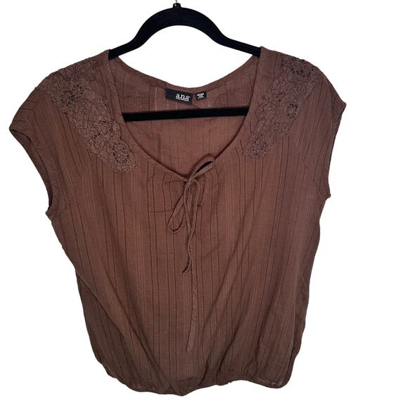 y2K Vintage Brown Peasant Blouse | Cottagecore Boho Top | 100% Cotton M - Picture 2 of 5